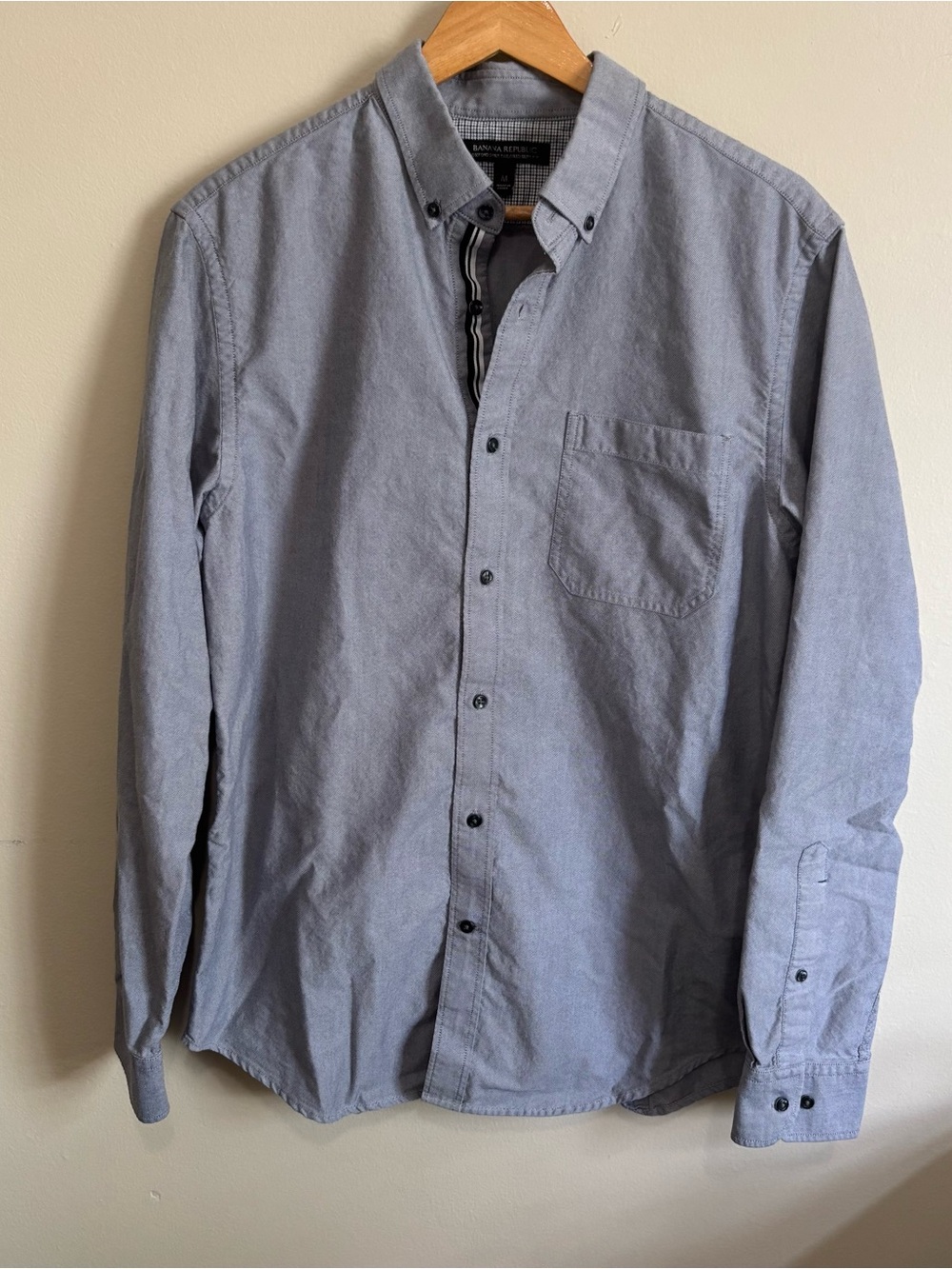 Banana Republic Tailored Slim Fit Oxford Button-Up Shirt Gray M Cotton
